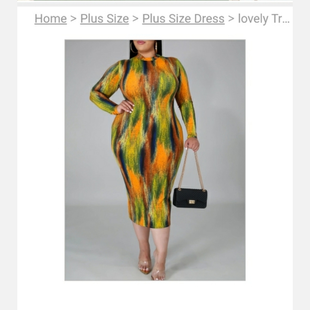Plus Size Fall color Tie Dye  Midi Dress